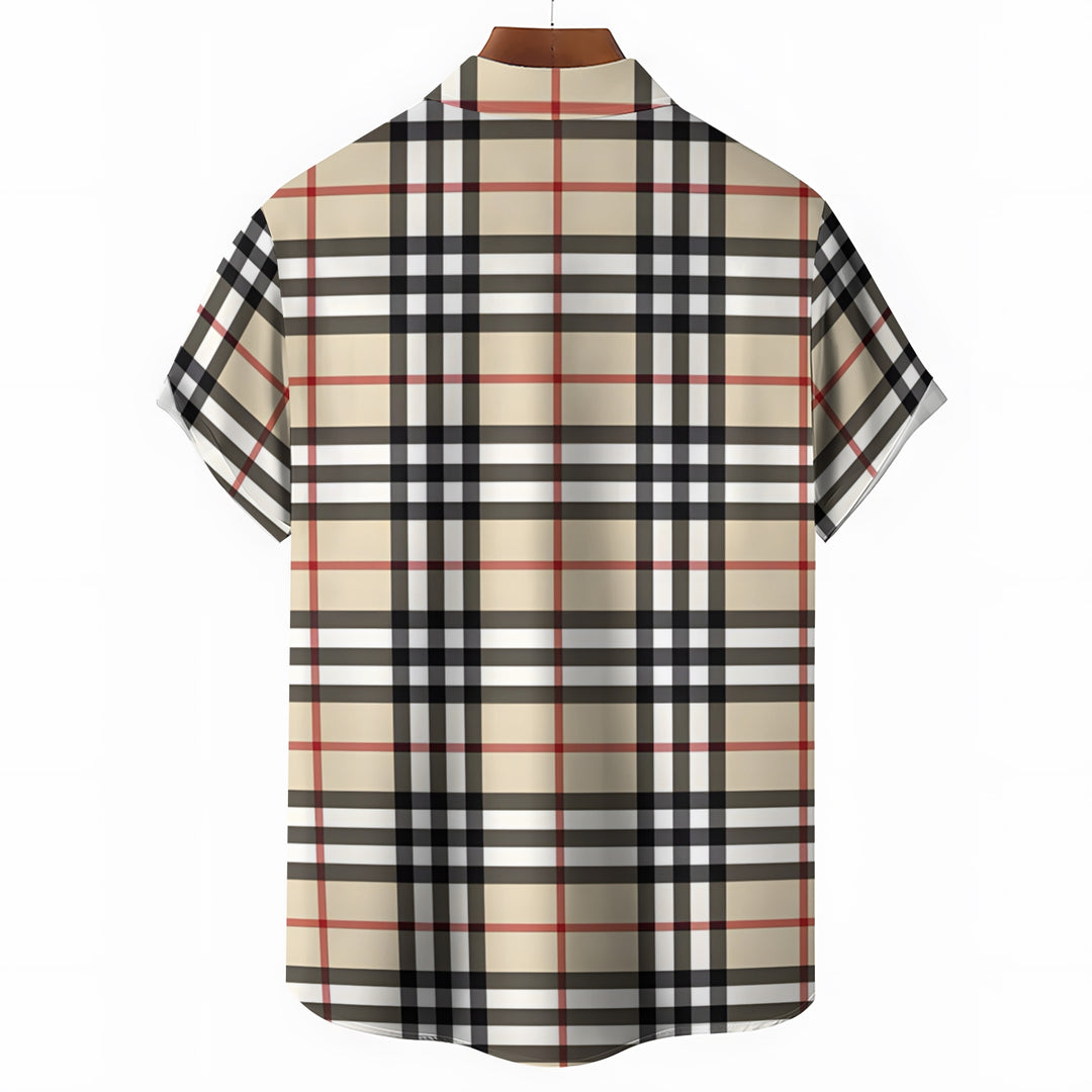 Men's Classic Scottish Plaid Print Casual Short Sleeve Shirt 2404001294