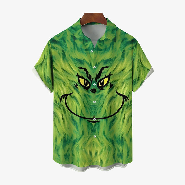 Christmas Green Monster Print Short Sleeve Shirt 2410004404