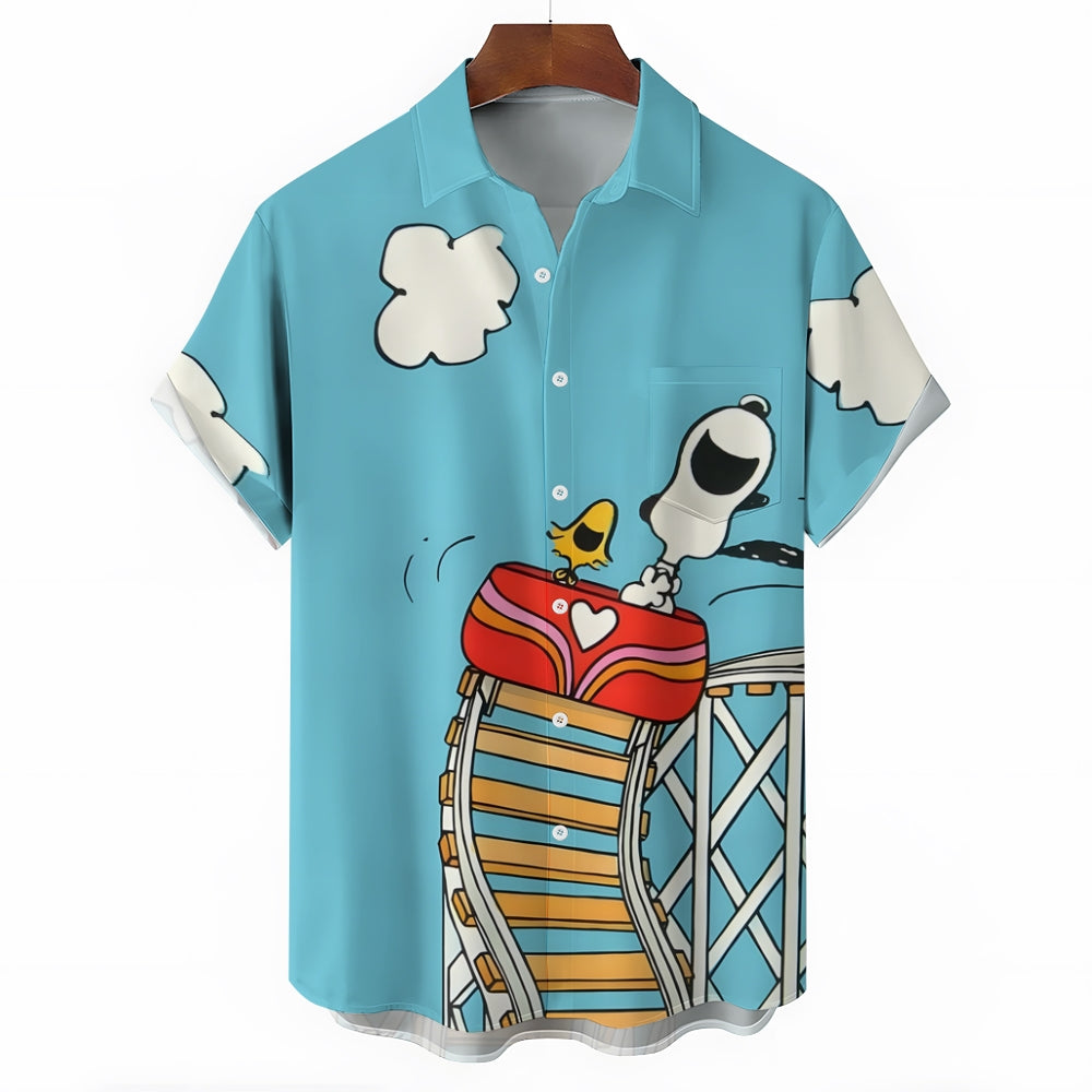 Cartoon Puppy Roller Coaster Hawaiian Casual Short Sleeve Shirt 2408007568