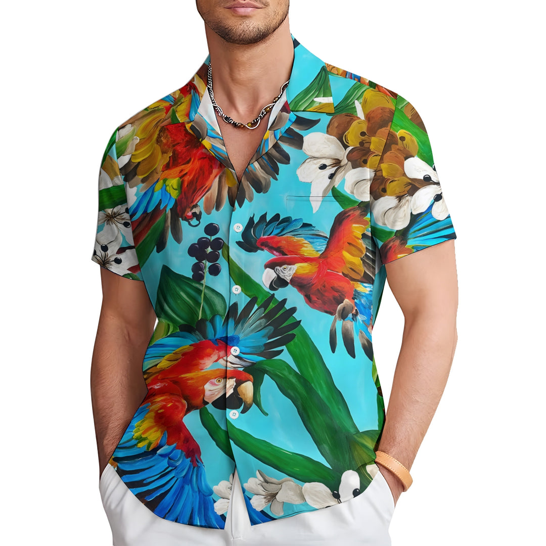 Men's Hawaiian Parrot Casual Short Sleeve Shirt 2404000065