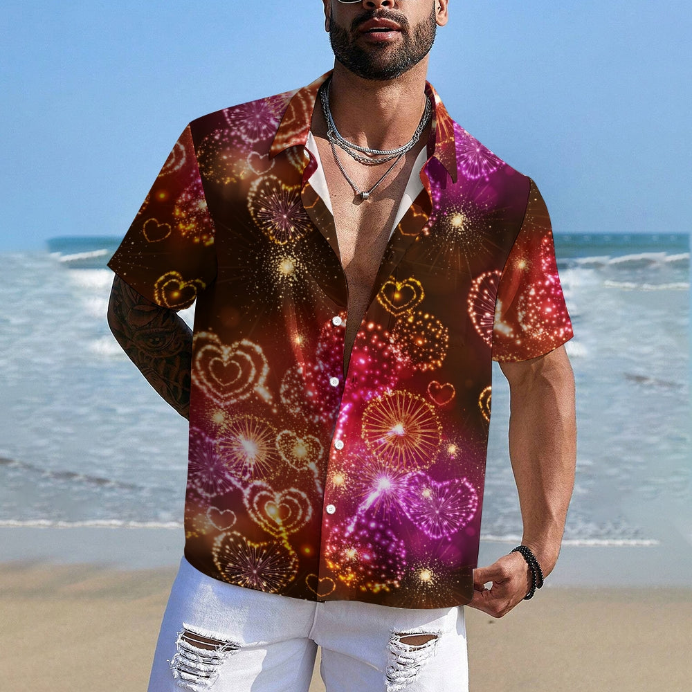 Holiday Love Fireworks Casual Short Sleeve Shirt 2408004489