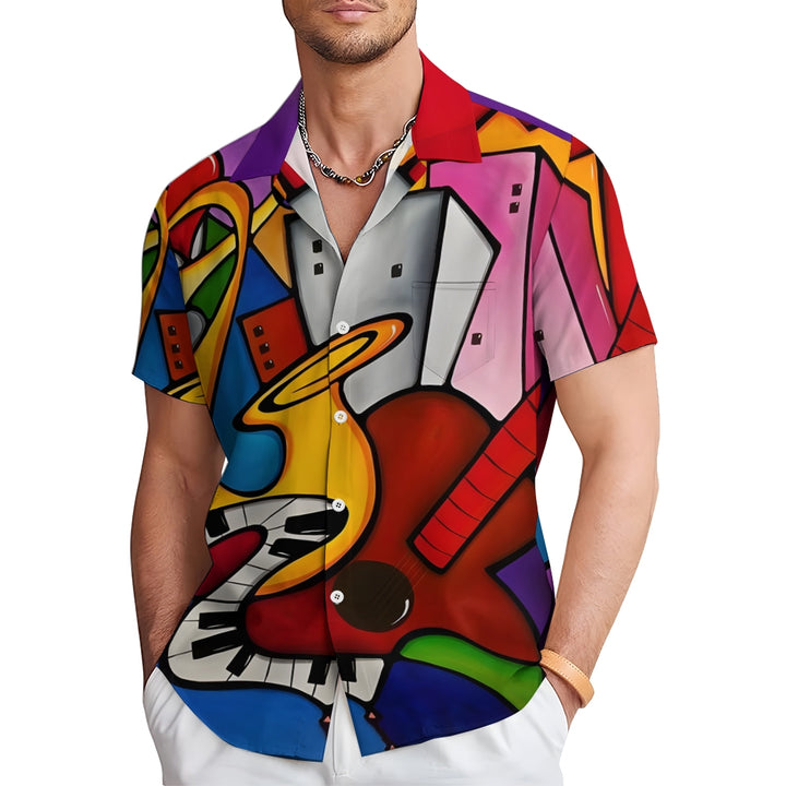 Musical Instruments Abstract Geometric Casual Short Sleeve Shirt 2408002258