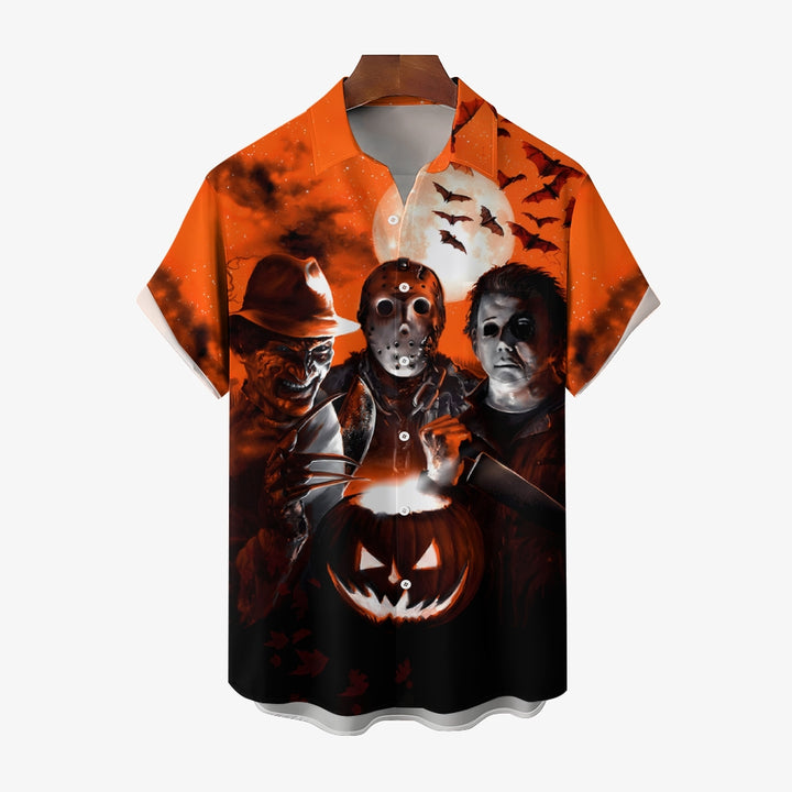 Halloween Horror Character Print Casual Short Sleeve Shirt 2408002740