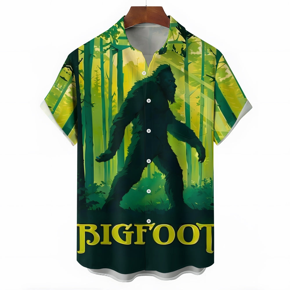 Bigfoot Forest Print Casual Short Sleeve Shirt 2408002747