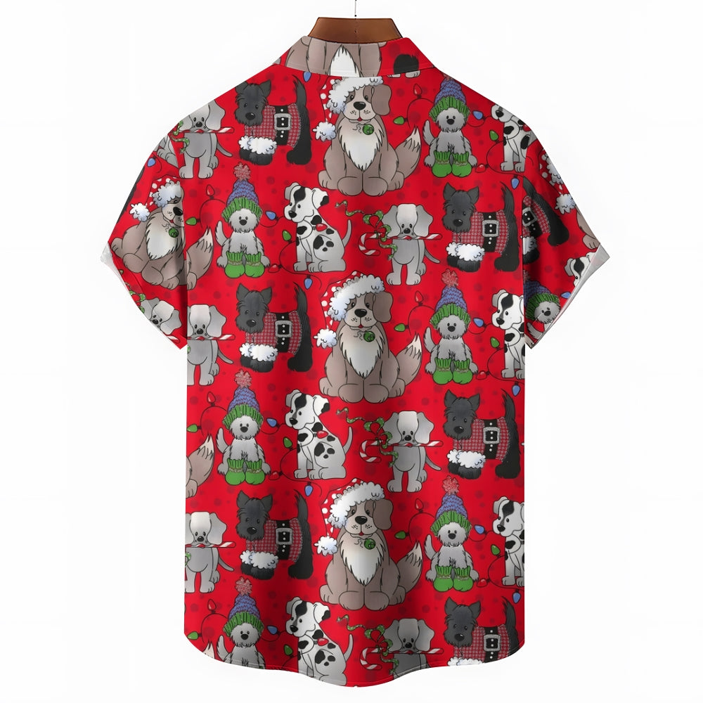 Christmas Lights Puppy Casual Short Sleeve Shirt 2409006144