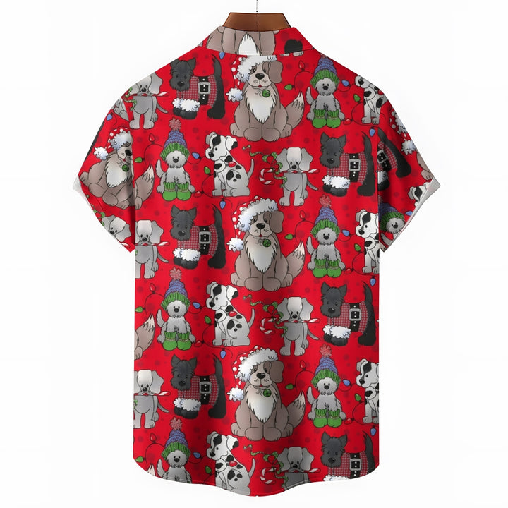 Christmas Lights Puppy Casual Short Sleeve Shirt 2409006144