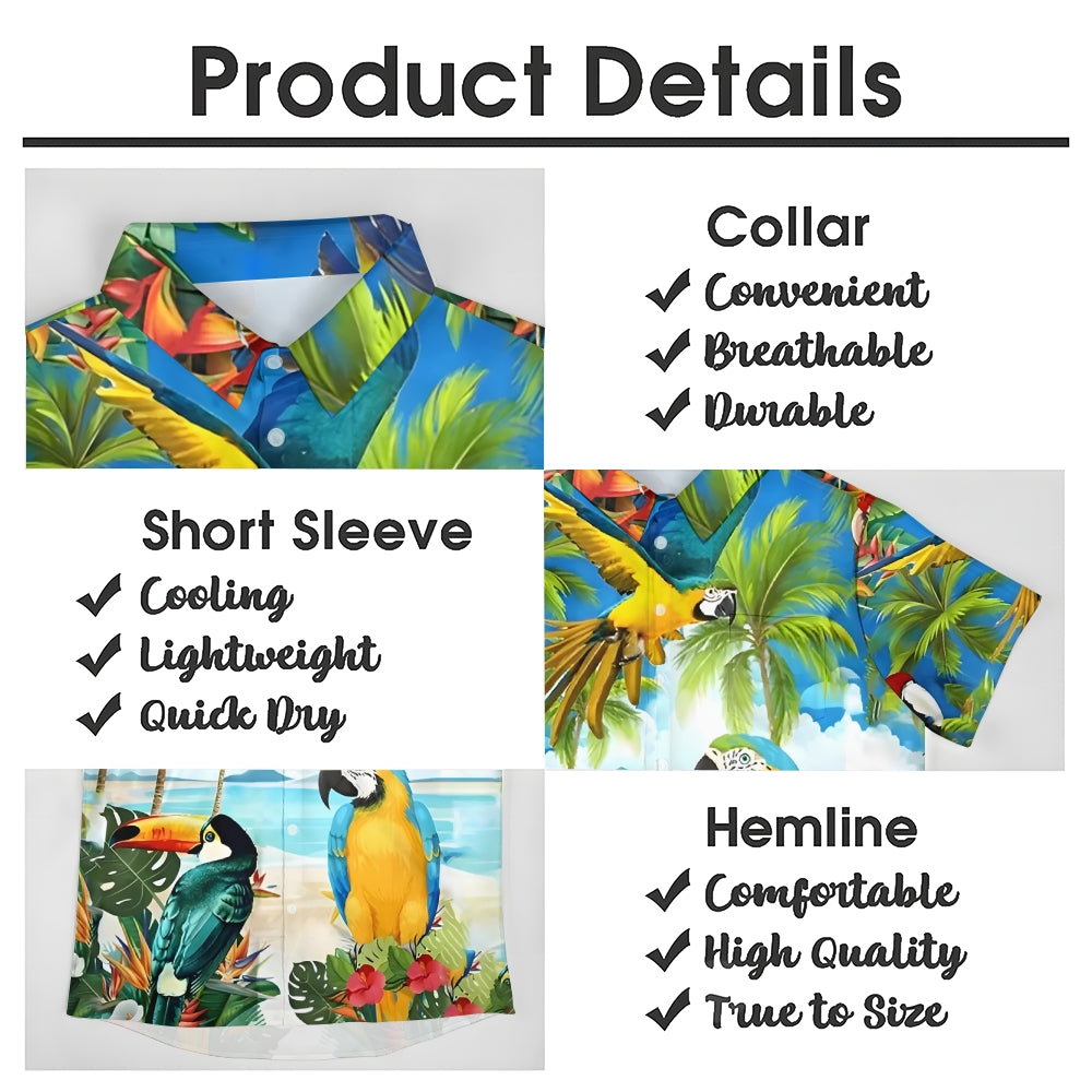 Hawaiian Parrot Print Casual Short Sleeve Shirt 2411000263