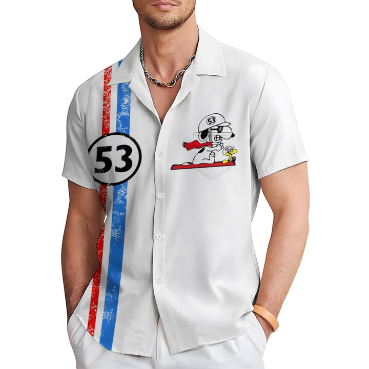 Classic Car No. 53 Retro Cartoon Casual Short Sleeve Shirt 2409002561