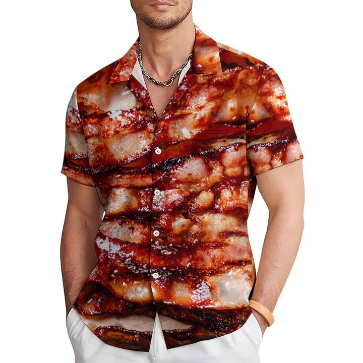 Delicious Bacon Printed Casual Oversized Short Sleeve Shirt 2407002319