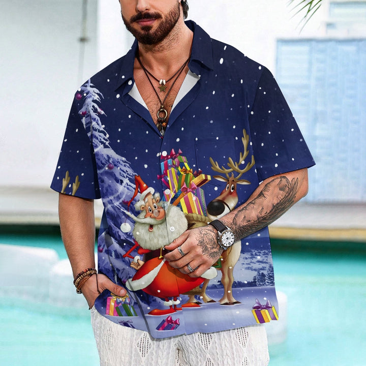 Men's Santa Claus and Elk Casual Short Sleeve Shirt 2411004006