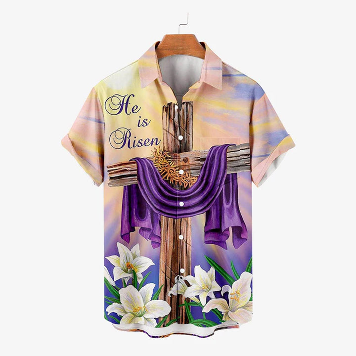 Easter Crucifix Print Casual Short Sleeve Shirt