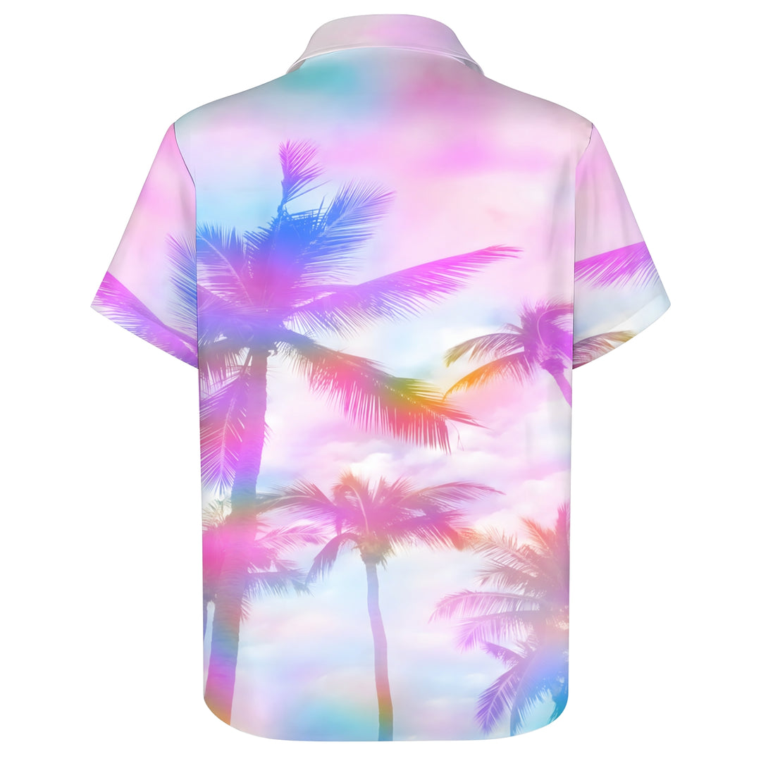 Colorful Coconut Trees Hawaiian Casual Short Sleeve Shirt 2404000409
