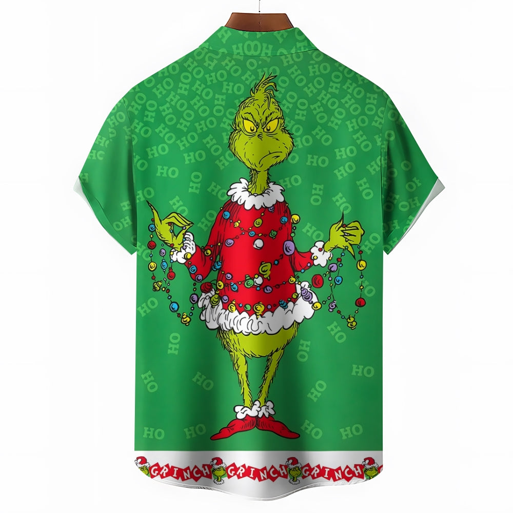 Christmas Cartoon Print Casual Oversized Short-Sleeved Shirt 2407004231