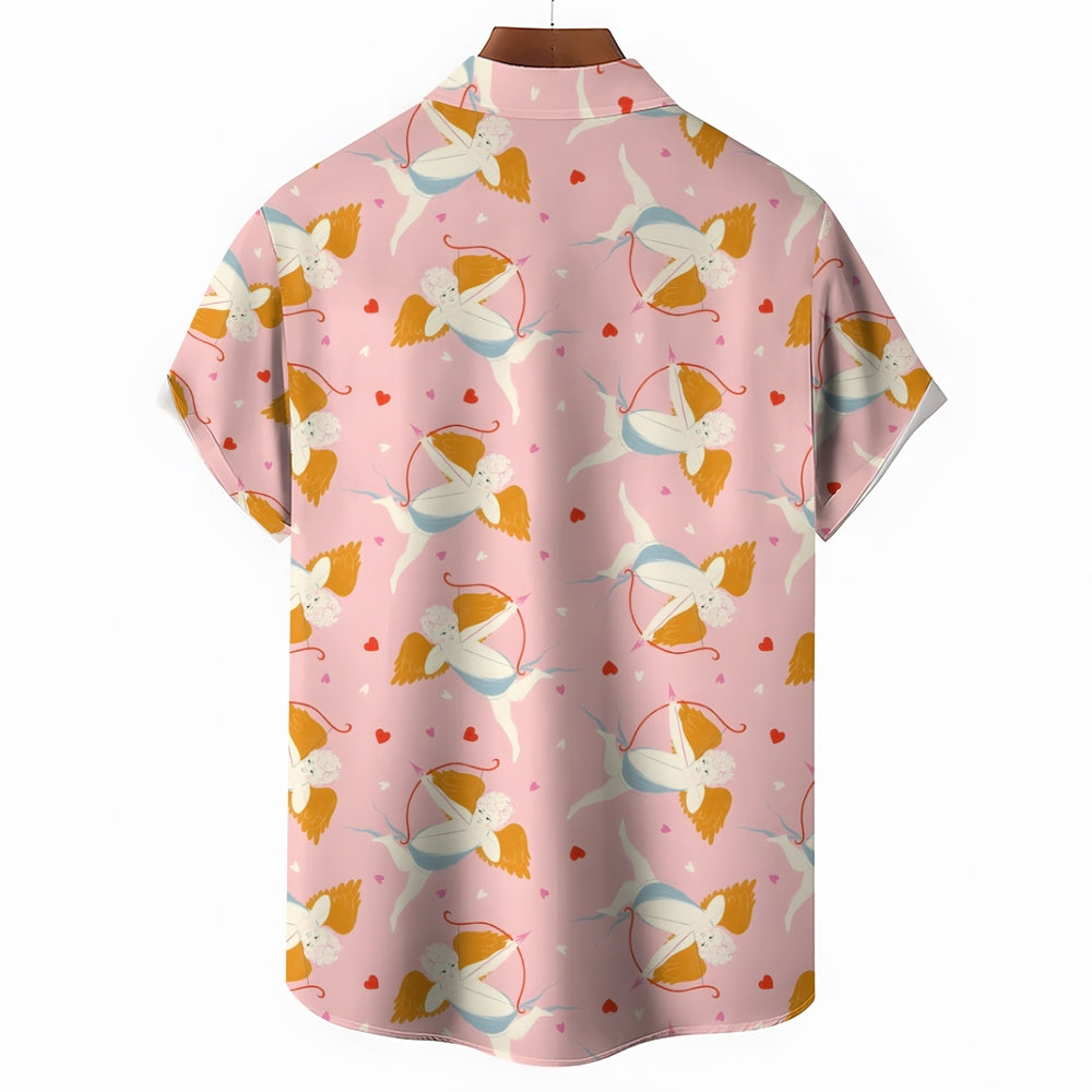 Valentine's Day Cupid Print Casual Short Sleeve Shirt 2411013189