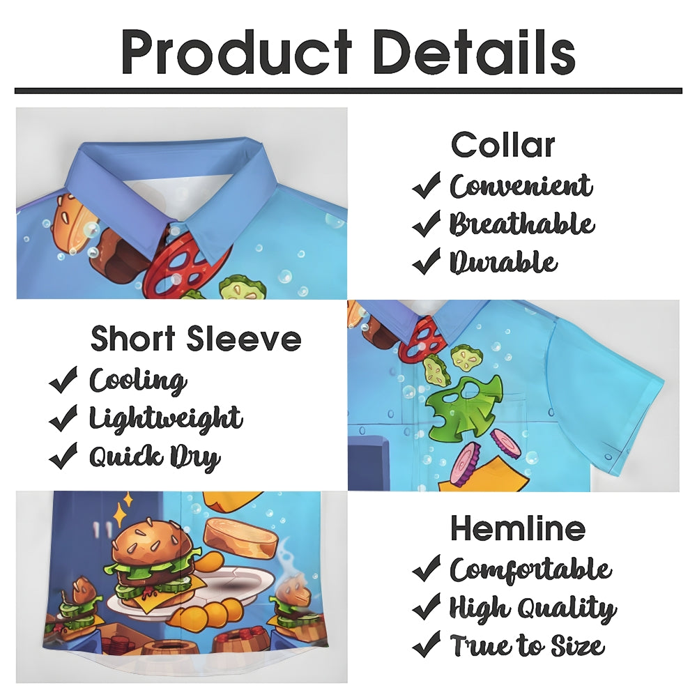 Cartoon Delicious Hamburger Print Casual Short-Sleeved Shirt 2410005570