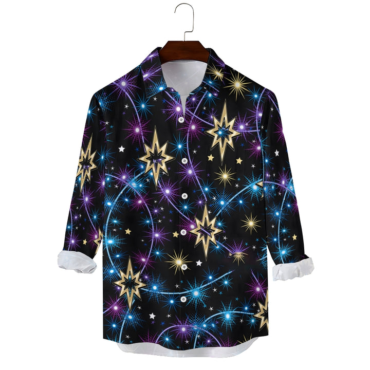 Men's Shiny String Lights Print Long Sleeve Shirt 2410006399