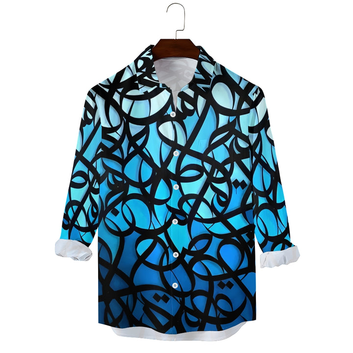 Men's Artistic Gradient Printed Long Sleeve Shirt 2411003306