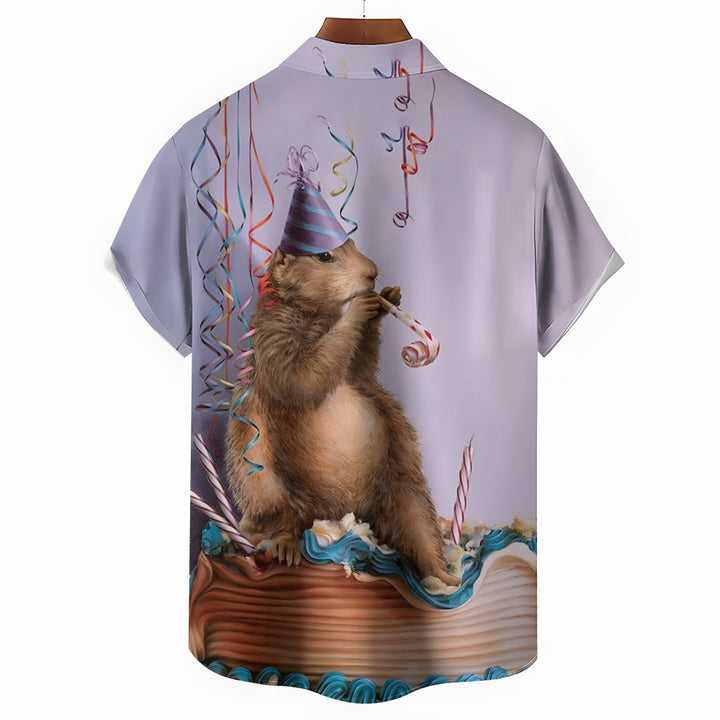 Groundhog Day Celebration Holiday Print Casual Short Sleeve Shirt 2412003838