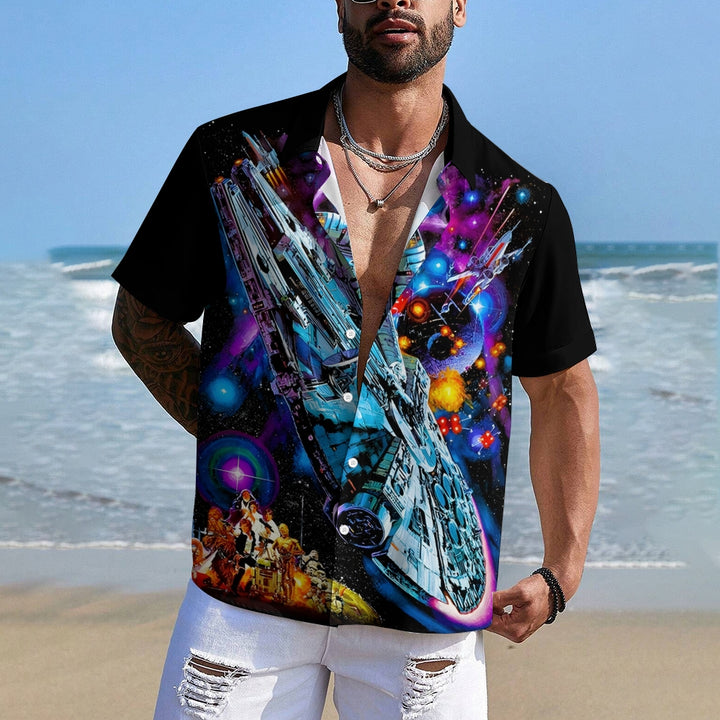 Futuristic Spaceship Print Casual Short Sleeve Shirt 2412005951