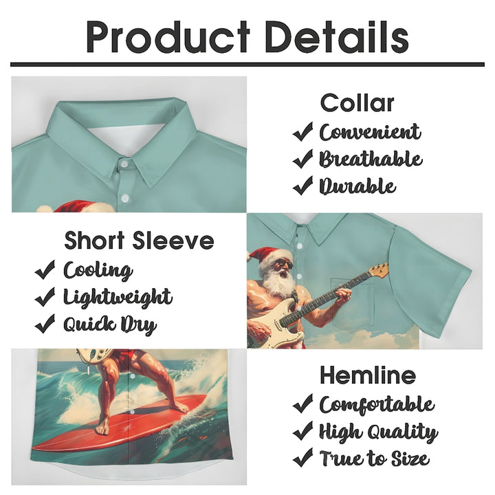 Funny Surfing Christmas Santa Claus Print Short Sleeve Shirt 2411005334