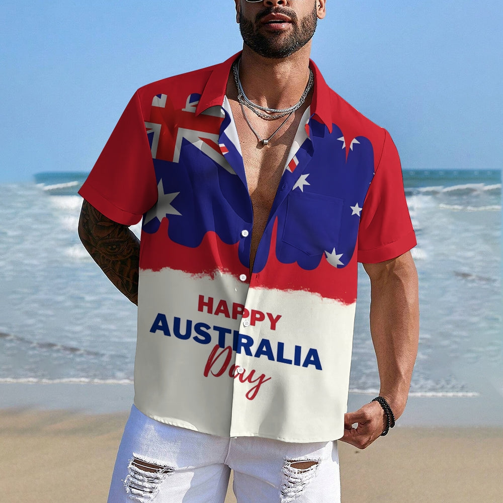 Happy Australia Day Print Short Sleeve Shirt 2411013423