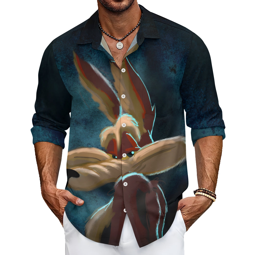 Men's Classic Retro Cartoon Print Long Sleeve Shirt 2411004137