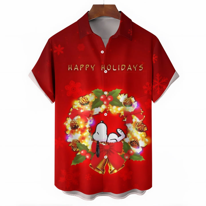 Happy Holidays Cartoon Print Casual Shirt 2412008940