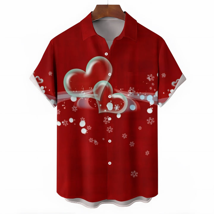 Men's Valentine's Day Heart Print Short Sleeve Shirt 2412008913