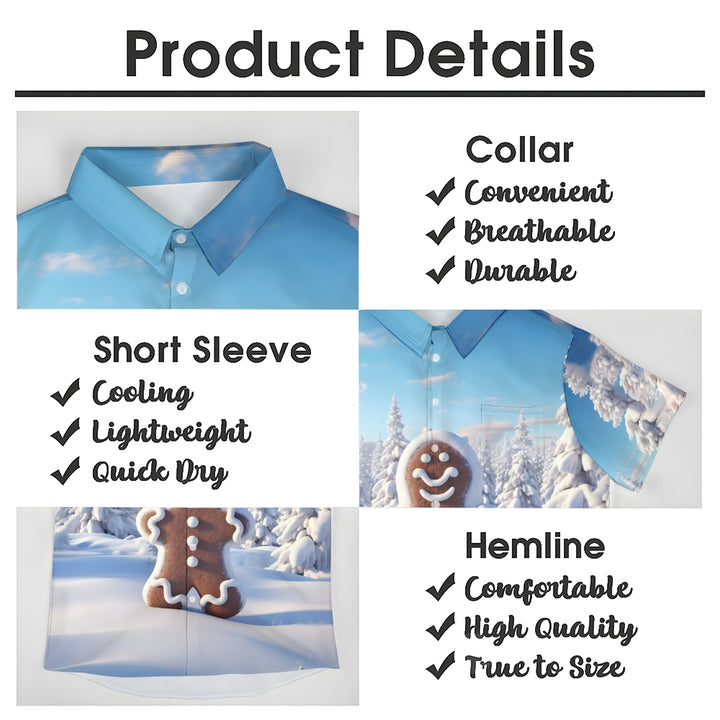 Christmas Gingerbread Man Casual Short Sleeve Shirt 2409006232