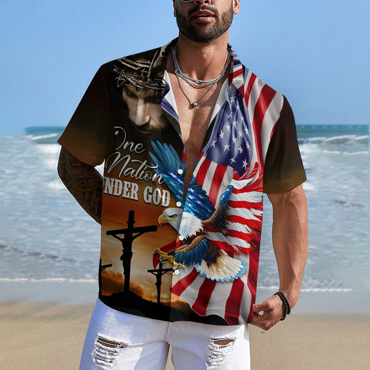 Jesus Christ American Eagle Flag Casual Short Sleeve Shirt 2411003460