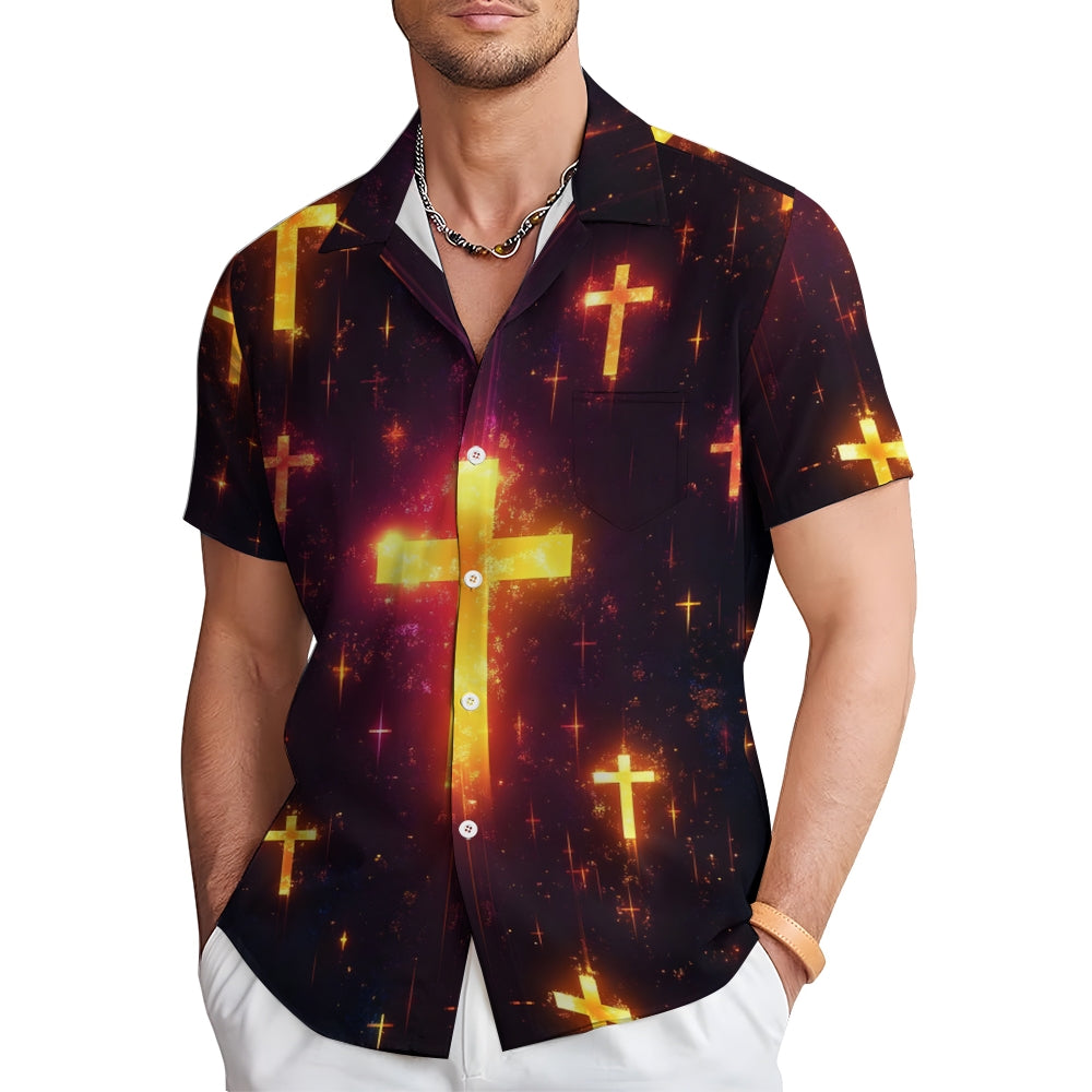 Easter Cross Print Casual Short Sleeve Shirt 2412008955