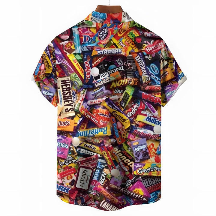 Snack Candy Print Casual Oversized Short Sleeve Shirt 2407003347