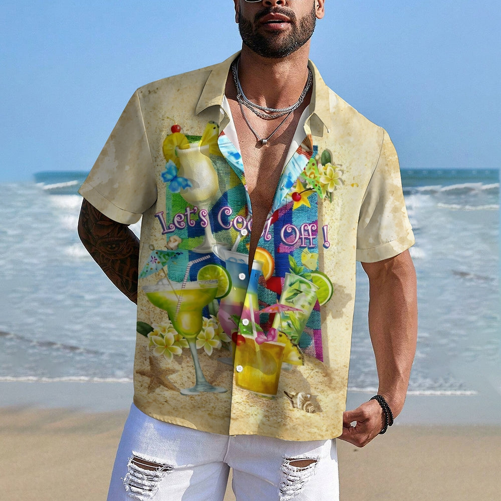 Hawaiian Cocktail Beach Print Short Sleeve Shirt 2412010035