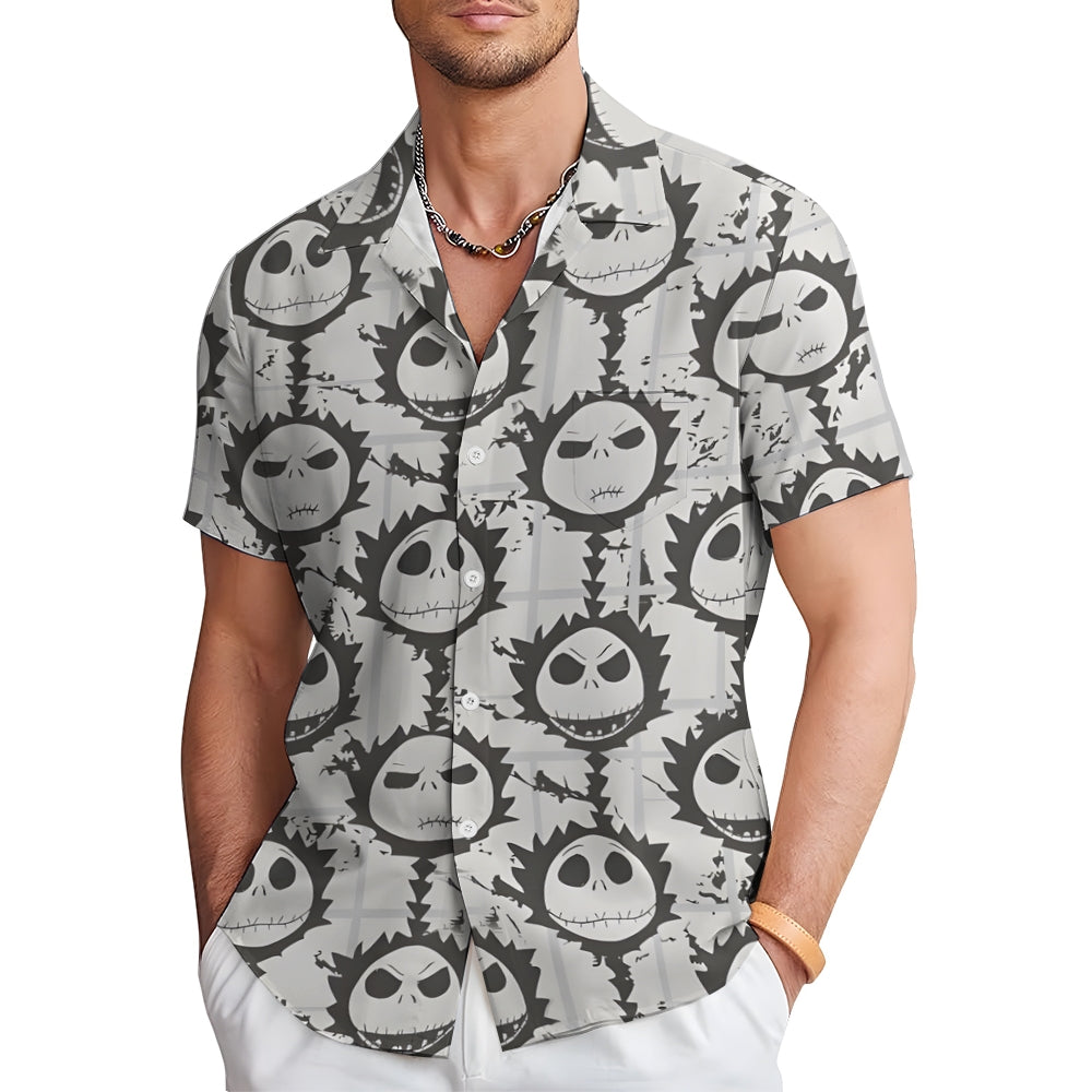 Halloween Cartoon Character Print Casual Oversized Short-Sleeved Shirt 2407004514