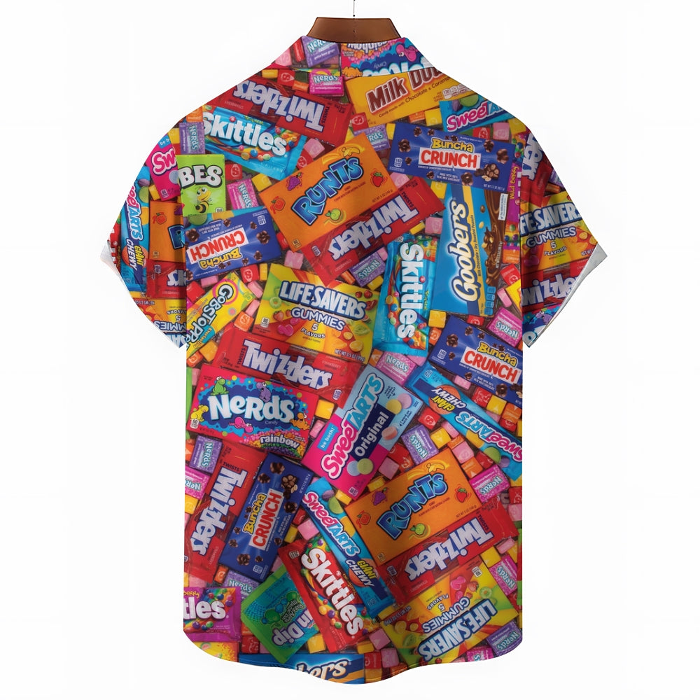 Snack Candy Print Casual Oversized Short Sleeve Shirt 2407003483