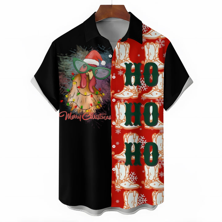 Men's Christmas Lights Chicken Casual Short Sleeve Shirt 2411002370