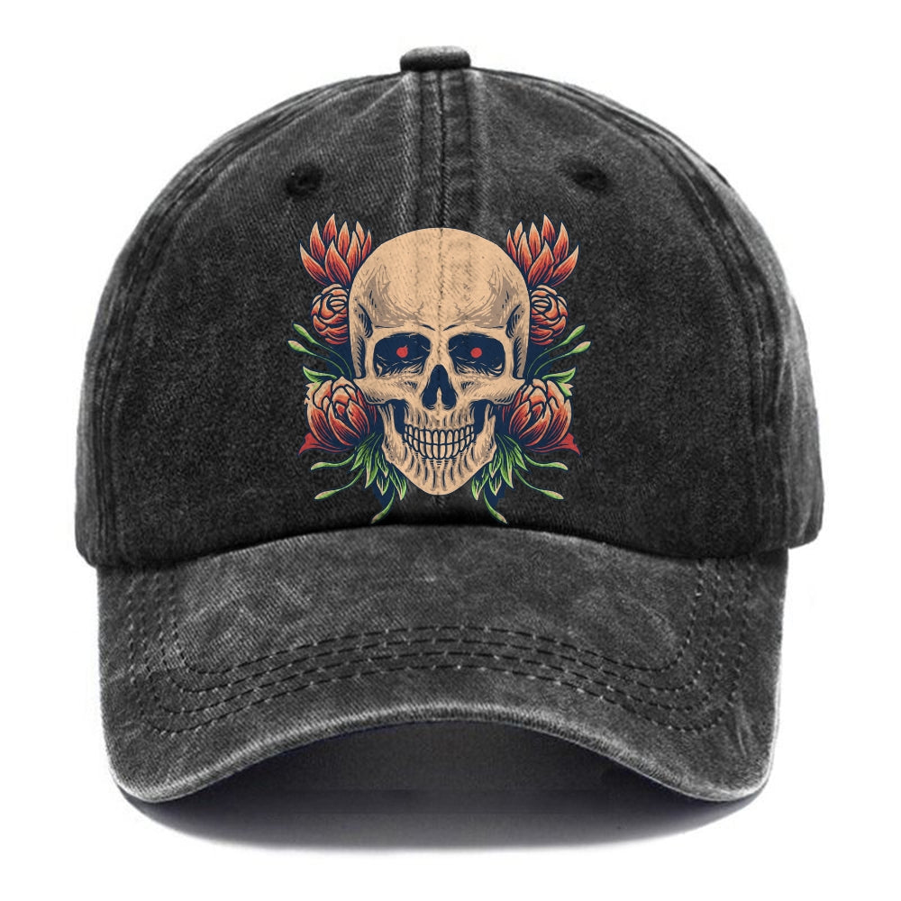 Unisex Vintage Casual Skull Print Washed Cap