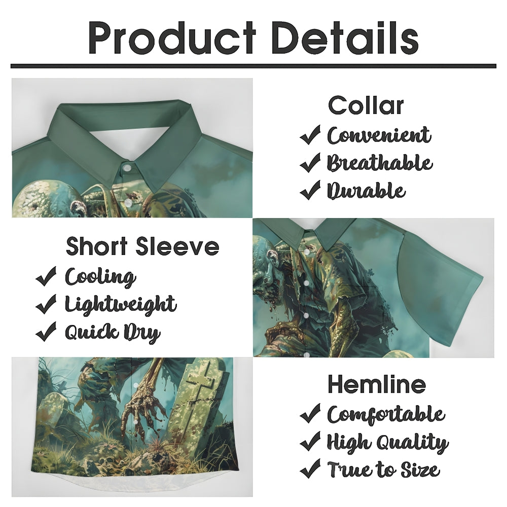 Halloween Horror Zombie Print Casual Short Sleeve Shirt 2408004470