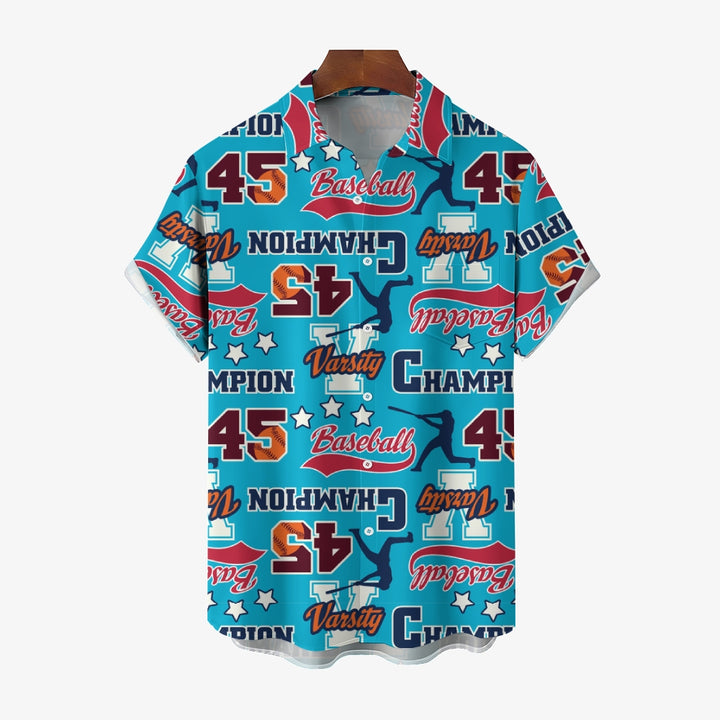 Baseball Print Casual Oversized Short Sleeve Shirt 2406003425