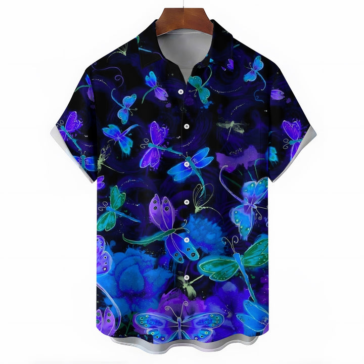 Dragonfly Art Gradient Print Casual Short Sleeve Shirt 2408004661