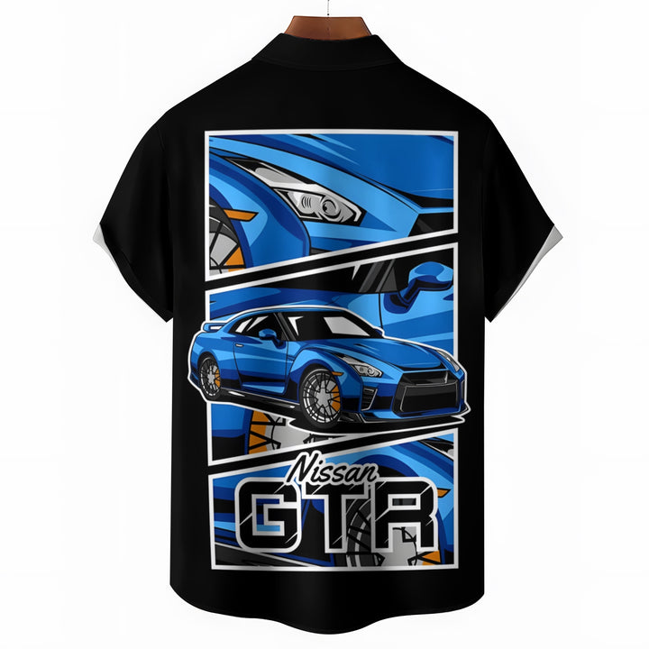 Retro Sports Car GTR Print Casual Short Sleeve Shirt 2404000482