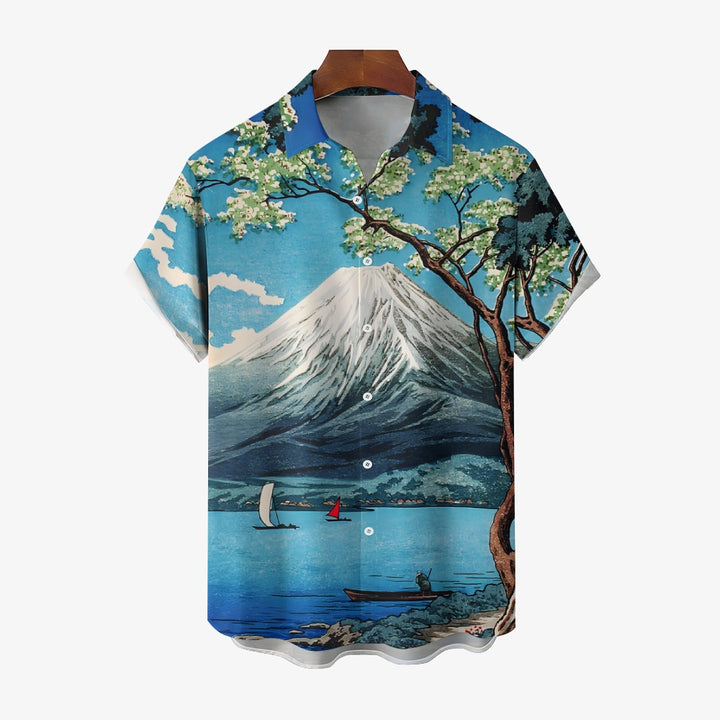 Ukiyoe Mount Fuji Casual Large Size Short Sleeve Shirt 2406003215