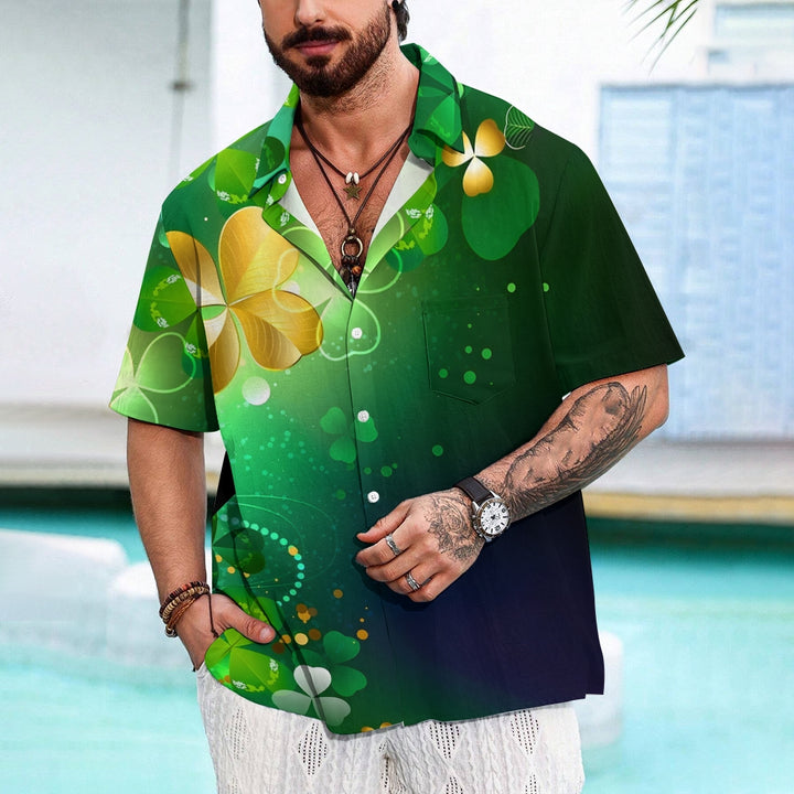 St. Patrick's Day Four-Leaf Clover Print Casual Shirt 2412006491