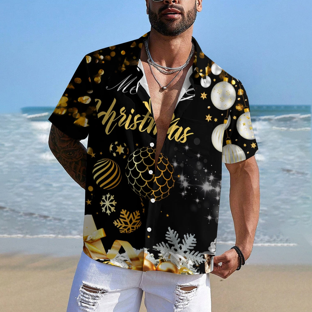 Merry Christmas Gold Glitter Short Sleeve Shirt 2409004959