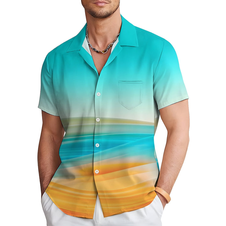 Men's Gradient Contrast Casual Short Sleeve Shirt 2412008934