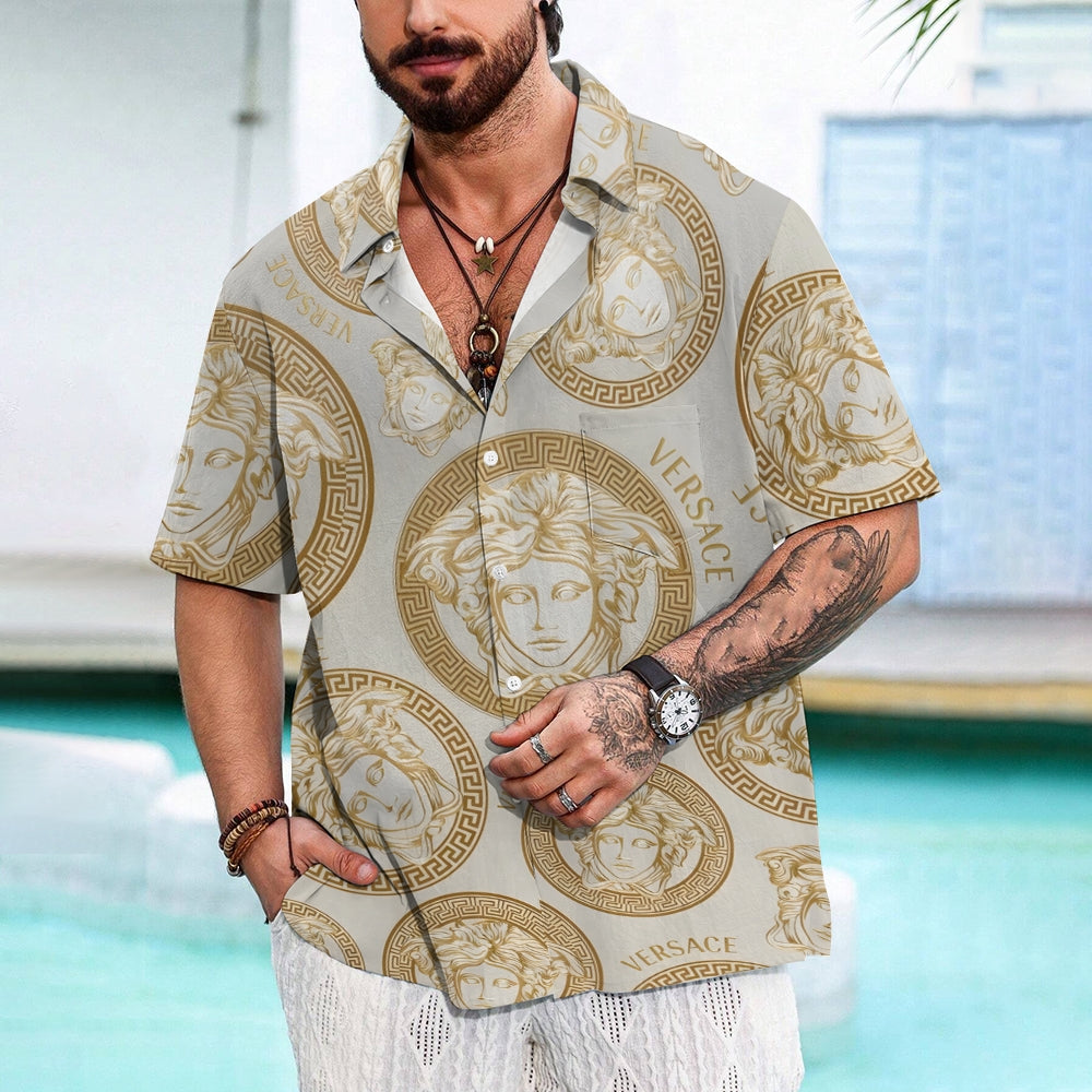 Men's Retro Classic Print Casual Short Sleeve Shirt 2410006979