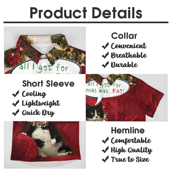 Christmas Fat Cat Fun Print Short Sleeve Shirt 2410003712