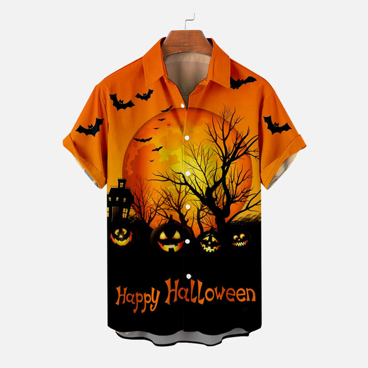 Halloween Ghost Pumpkin Bat Casual Short Sleeve Shirt