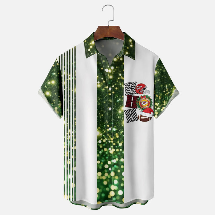 Christmas Football Chest Pocket Bowling Shirt