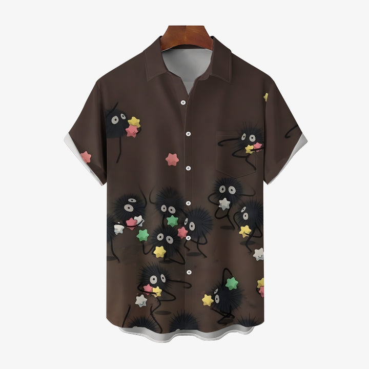 Cartoon Coal Briquettes Print Casual Short Sleeve Shirt 2408008992